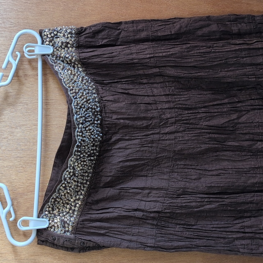 BCBG MaxAzria Skirt size large chocolate brown with sequined beaded waistband